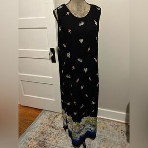 R&K Venice Water Print Black Sleeveless Scoop Neck Maxi Gown Dress with Slit